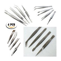 Trade Shop - Set 4 Pinzette In Accaio Inossidabile Per Sopraciglie Sopra Ciglie Mackup Beauty -