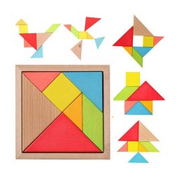 Trade Shop - Puzzle Gioco Interattivo 3d In Legno Educativo Bambini Forme Geometriche Tangram -