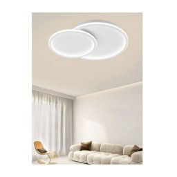 Trade Shop - Plafoniera Led Lampadario Soffitto Design A 2 Cerchi Bianco Moderno 45w Pn-26-3c -