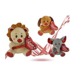 Trade Shop - Animali Peluche Con Cuore Scritta Love Lamè 16cm San Valentino 3 Mod. Ass. 93642 -