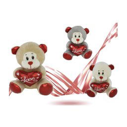Trade Shop - Peluche Orsetto Con Cuore Scritta Love Lamè 16 Cm San Valentino 3 Col.ass. 93635 -
