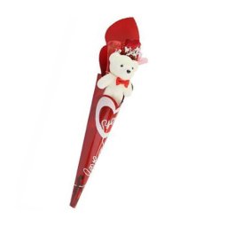 Trade Shop - Set Orsetto Bianco Peluche Con Fiore Love 40 Cm Idea Regalo San Valentino 63292 -