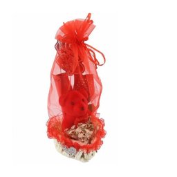 Trade Shop - Cesta Con Peluche Orsetto Idea Regalo San Valentino Fiori Cuore Confezione 63295 -