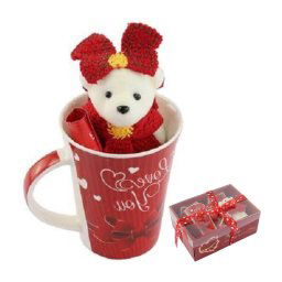 Trade Shop - Tazza Con Peluche Orsetta Bianca In Confezione Regalo Per San Valentino 63299 -