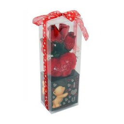 Trade Shop - Cuore In Peluche Con Fiori Confezione Regalo Per San Valentino 10x7.5x30cm 63301 -