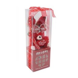 Trade Shop - Orsetto Peluche Con Cuore Fiori Confezione Regalo San Valentino 10x7.5x30cm 63302 -