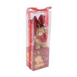 Trade Shop - Orsetto Con Cuore Fiori Confezione Regalo Per San Valentino 10x7.5x30 Cm 63303 -