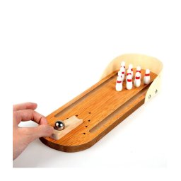 Trade Shop - Mini Boowling Gioco Da Tavolo In Legno Con 10 Birilli E Palla In Metallo -