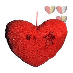 Trade Shop - Cuscino Cuore Paillettes Bicolore Rosso Dorato Bianco 40x30 Regalo San Valentino -