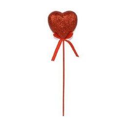 Trade Shop - Set 2 Pezzi Spillone Cuore Rosso Glitterato 13x2,5x30 Cm Accessori San Valentino -