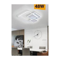 Trade Shop - Lampada Soffitto Plafoniera Led 48w Moderno 3 Quadrati Luce 6500k 4000k 3000k C31 - -bianco Freddo -