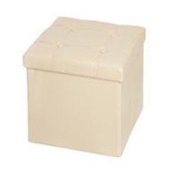 Trade Shop - Pouf Scatola Portaoggetti Puff Poggiapiedi A Forma Di Cubo In Ecopelle Colore - Beige