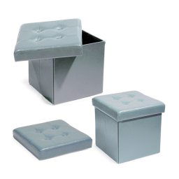Trade Shop - Pouf Scatola Portaoggetti Puff Poggiapiedi A Forma Di Cubo In Ecopelle Colore - Grigio