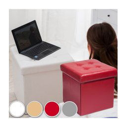 Trade Shop - Pouf Scatola Portaoggetti Puff Poggiapiedi A Forma Di Cubo In Ecopelle Colore - Rosso