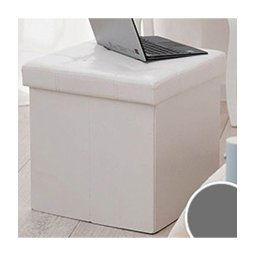 Trade Shop - Pouf Scatola Portaoggetti Puff Poggiapiedi A Forma Di Cubo In Ecopelle Colore - Bianco