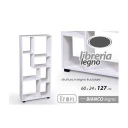 Trade Shop - Libreria H127x60x24 Cm Ripiani In Legno Bianco Striato Mobile Scaffale 750892 -