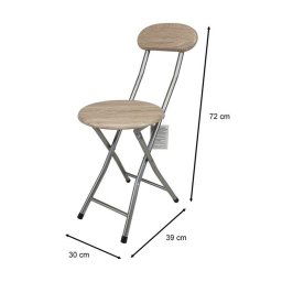 Trade Shop - Sgabello Pieghevole In Legno Scuro E Metallo Con Appoggio Schienale Campeggio -