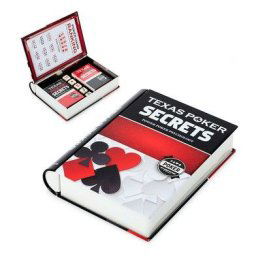 Set scatola di latta a forma di libro con carte e dadi poker