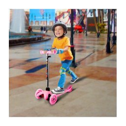 Trade Shop - Monopattino 3 Ruote Per Bambino/bambina Altezza Regolabile Con Luci Led E Freno -