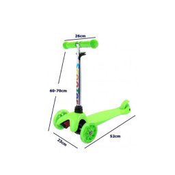 Trade Shop - Monopattino 3 Ruote Per Bambino/bambina Altezza Regolabile Con Luci Led E Freno - Verde
