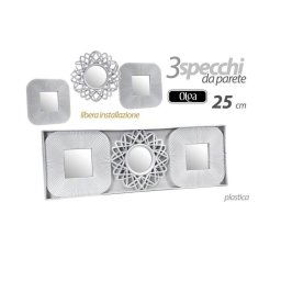 Trade Shop - Set 3 Specchi Parete Decorativi Quadri Libera Installazione 25cm Plastica 813030 -
