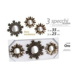 Trade Shop - Set 3 Specchi Parete Decorativi Oro 25/35cm Plastica Libera Installazione 823893 -