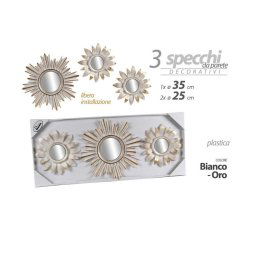Trade Shop - Set 3 Pz Specchi Parete Bianco Oro 25/35 Cm Plastica Libera Installazione 823909 -