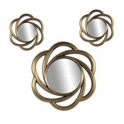 Trade Shop - Set 3 Specchi Parete Decorativi Oro Anticato Libera Installazione 20-35cm 836855 -