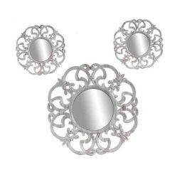 Trade Shop - Set 3 Specchi Parete Decorativi Anticati Bianco Specchio Plastica 25-35cm 836886 -