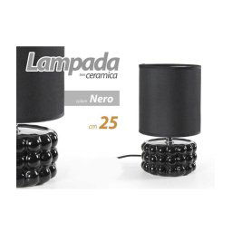 Trade Shop - Lampada Abat Jour Da Tavolo Comodino E14 Base Ceramica Nero Lux 25x15 Cm 837395 -