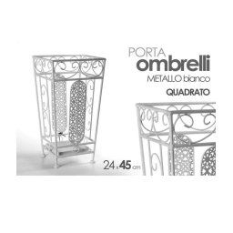 Trade Shop - Porta Ombrelli 45x24 Cm Metallo Stile Ferro Battuto Deco Quadrato Bianco 707650 -