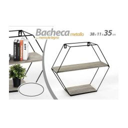 Trade Shop - Bacheca Porta Oggetti Metallo Esagonale Parete 2 Mensole Legno 38x11x35cm 751998 -