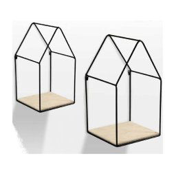 Trade Shop - Set 2 Pz Mensole Parete Casa Mensola Legno Bacheca Metallo Nero H36/30 Cm 751714 -