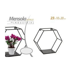 Trade Shop - Mensola Esagonale Bacheca Parete Metallo Classico Moderno Nero 23x10x20cm 822193 -