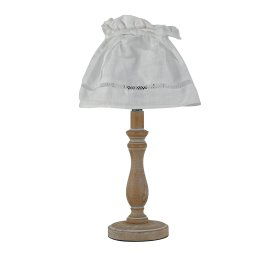 Lampada da tavolo in legno naturale e paralume in tessuto 1Xe14 18X34Cm