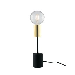 Lampada da tavolo in metallo e cavo in tessuto Nero Oro 1Xe27 7,5X7,5X30Cm
