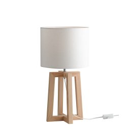 Lampada da tavolo in legno naturale e paralume in tessuto 1Xe14 25X47Cm