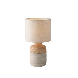 Lampada da tavolo in ceramica e legno con paralume in tessuto Avorio 1Xe27 22X41Cm