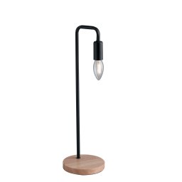 Lampada da tavolo in metallo con base in legno naturale Nero 1Xe14 14X45Cm
