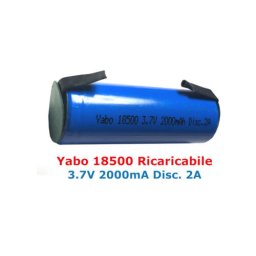 Batteria a Litio 18500 Yabo HQ 3.7V 2Ah 2000mhA con lamelle terminali a saldare