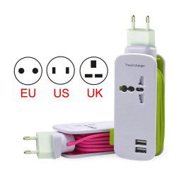 Trade Shop - Caricatore Prolunga Corrente Spina Universale Usb 2 Porte 240v Smartphone Tablet -