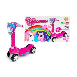 Trade Shop - Monopattino Per Bambini A 4 Ruote Pieghevole Tema Unicorno Made In Italy Età 2+ -