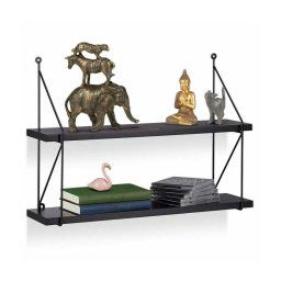 Trade Shop - Libreria Mensole Scaffale Parete Design Moderna Legno Metallo 2 Ripiani Nero -
