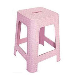 Trade Shop - Sgabello In Plastica Rattan Rosa H 45,5 Cm Sedia Complemento D'arredo Per Casa -