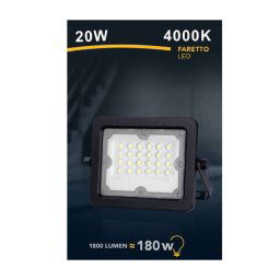 Trade Shop - Faretto Led Proiettore Slim Esterno Nero 20w Ip65 Luce 4000k 6500k 3000k Fs20w-n - -bianco Naturale -