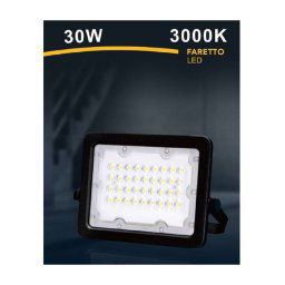 Trade Shop - Faro Faretto Led Proiettore Esterno Nero 30w Ip65 Luce 6500k 4000k 3000k Fs30w-n - -bianco Caldo -