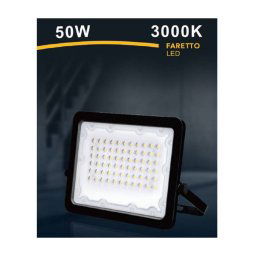 Trade Shop - Faro Led 50 W Faretto Ultra Slim Nero Esterno Luce Naturale Calda Fredda Fs50w-n - -bianco Caldo -