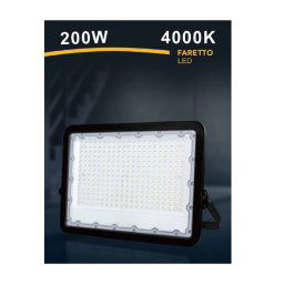 Trade Shop - Faro Led 200 W Ultra Slim Esterno Nero Ip65 Luce Fredda Naturale Calda Fs200w-n - -bianco Naturale -