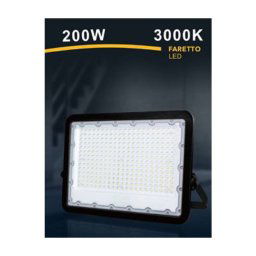 Trade Shop - Faro Led 200 W Ultra Slim Esterno Nero Ip65 Luce Fredda Naturale Calda Fs200w-n - -bianco Caldo -