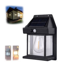 Trade Shop - Lampada Da Parete Solare Sensore Movimento Luce Tungsteno Led Applique Ip65 Nero -